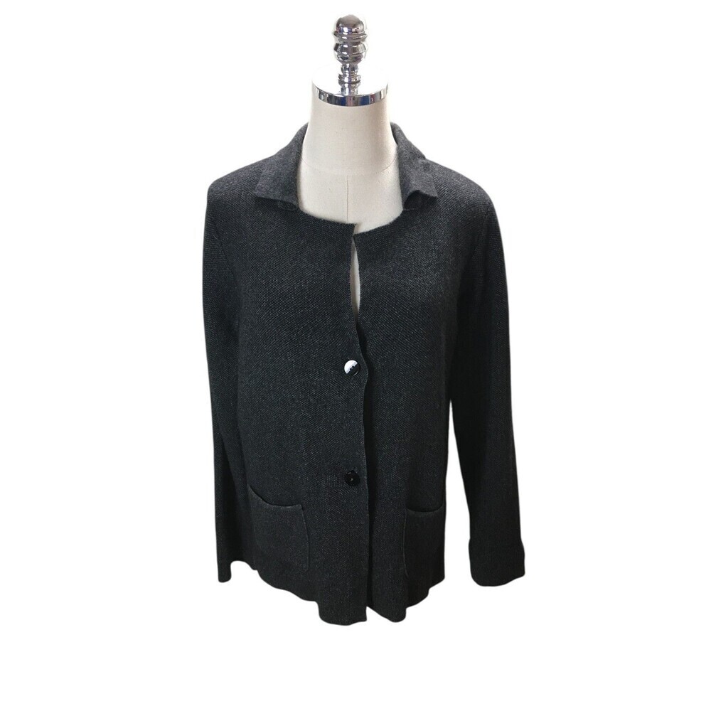 Benedetta B Cardigan Women's Size Large Dark Gray Sweater Merino Blend Italy